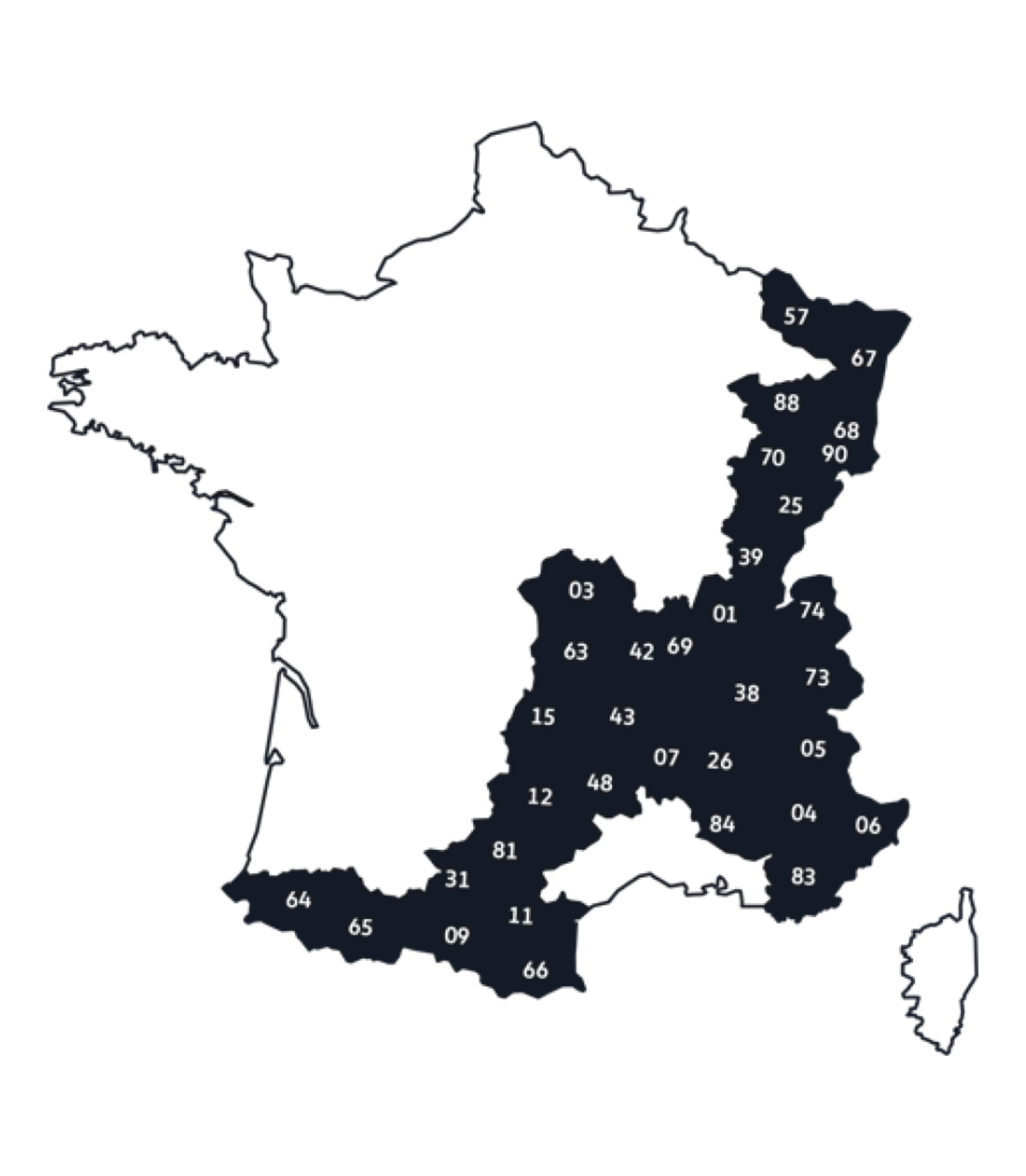Carte de France des départements concernés par la Loi Montagne