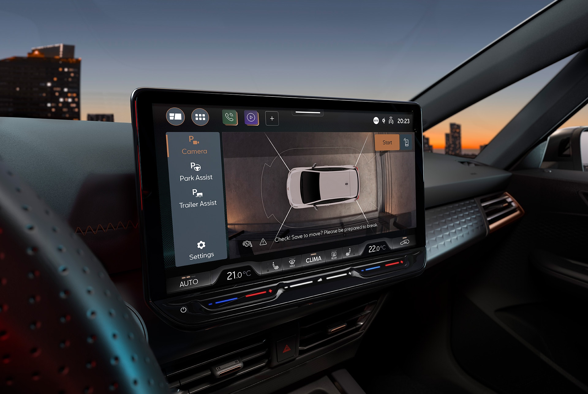 Vue de dessus de la caméra de l’écran d’infotainment en ligne de 12" de la CUPRA Born 2024