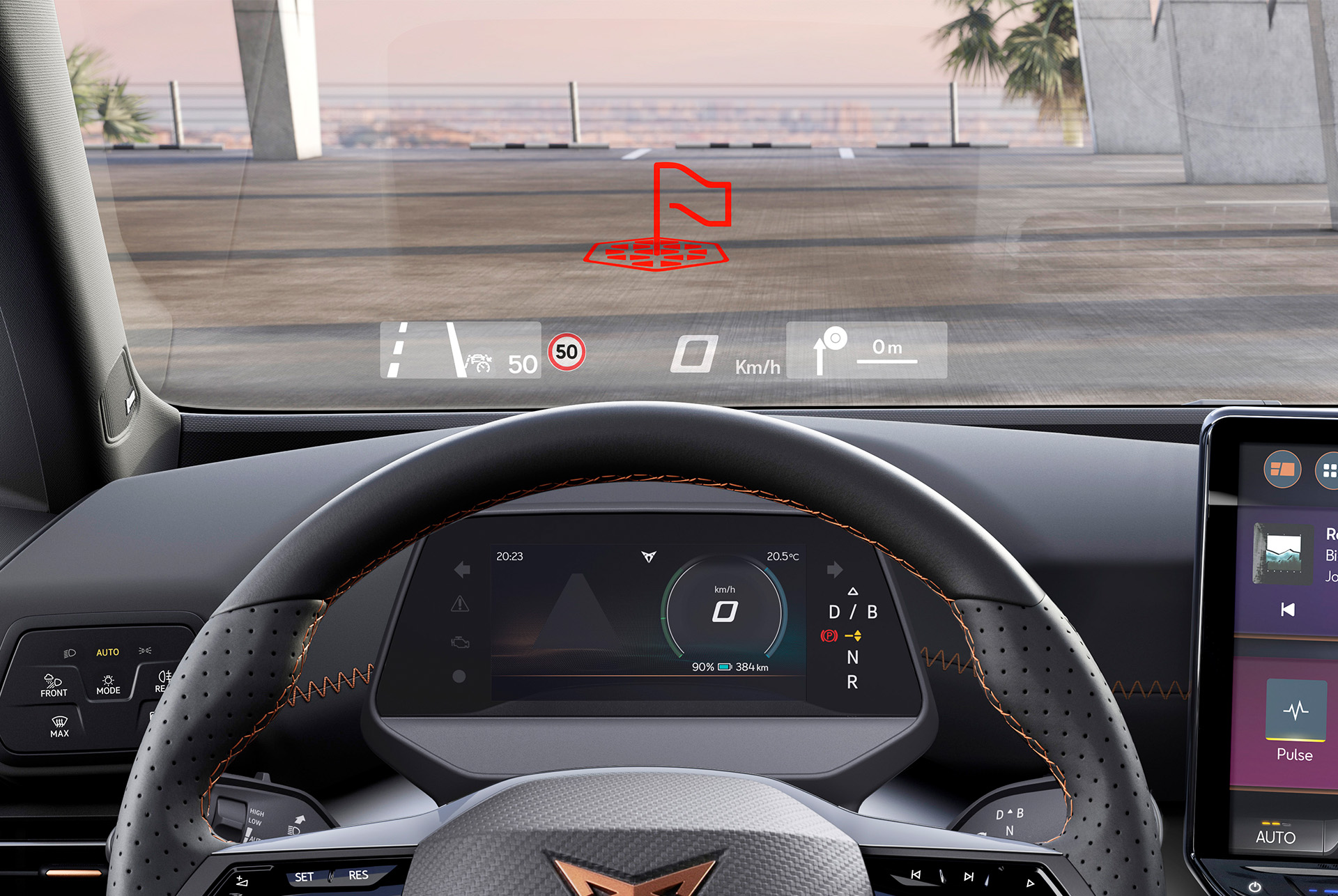 Informations de réalité augmentée CUPRA Born 2024 projetées sur le pare-brise 