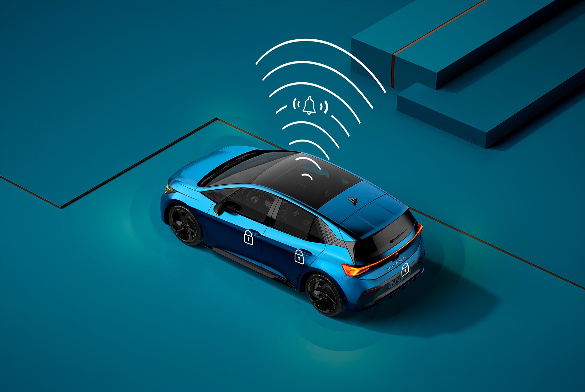 CUPRA Born Bleu Aurore avec système d’alarme antivol