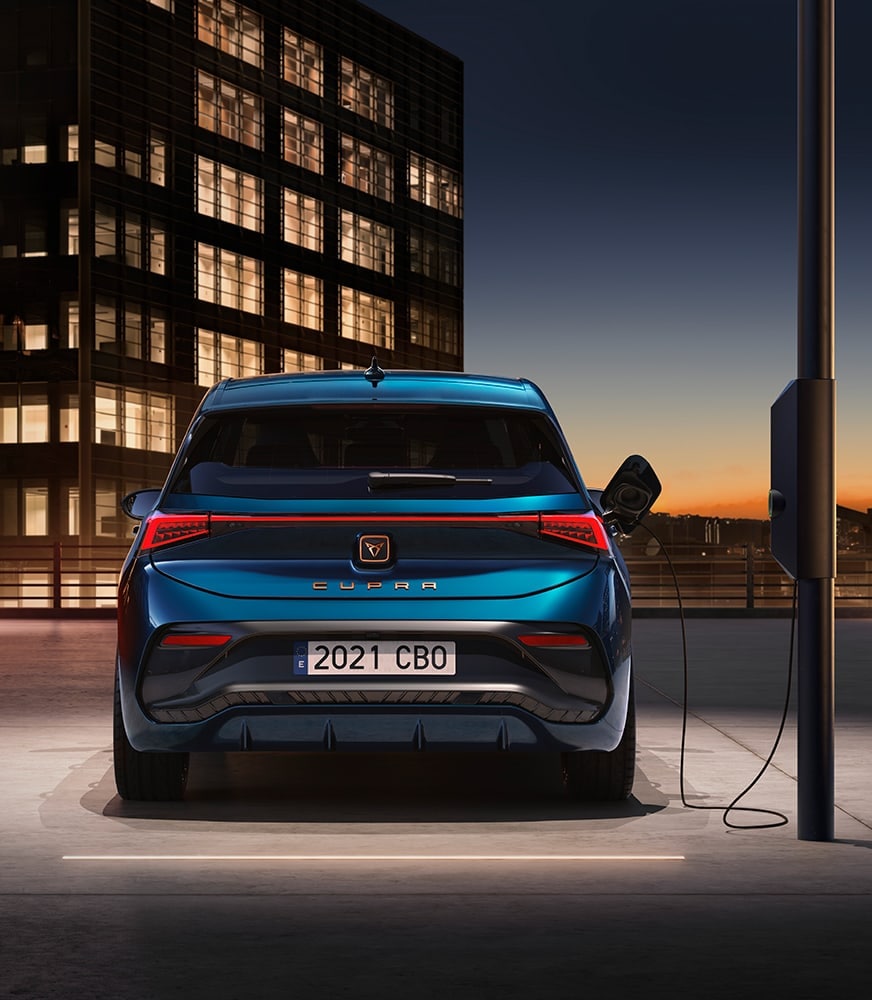 CUPRA%20bord%20aurora%20Blue%20cColour%20bumper%20rear%20View%20Plug%20into%20a%20Cupra%20 Charchere