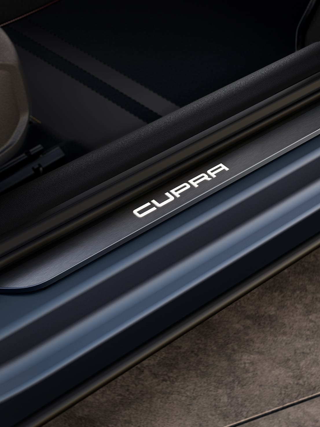 nouveau cupra formantor compact suv avec des détails de cupra éclairés sur les bas de porte