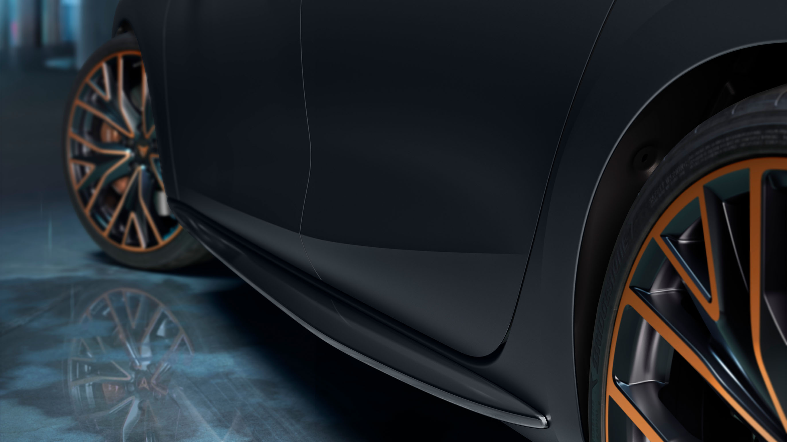 nouvelle cupra leon sportstourer 2024 vz cup e-hybrid voiture sport familiale avec jupes latérales en aluminium foncé