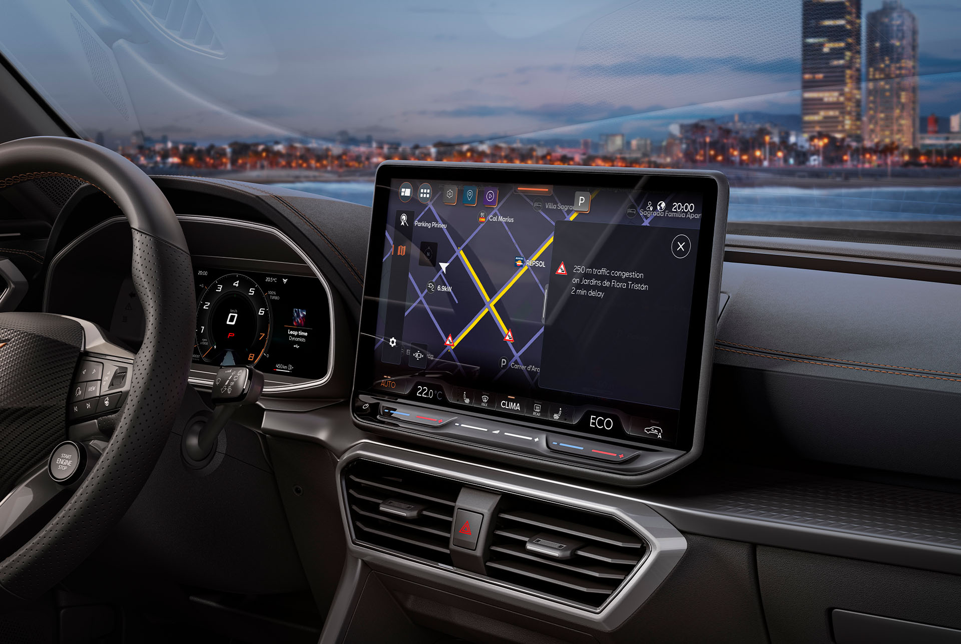 Vue intérieure du nouveau CUPRA Formentor 2024 Century bronze mat avec système de navigation et système de ventilation