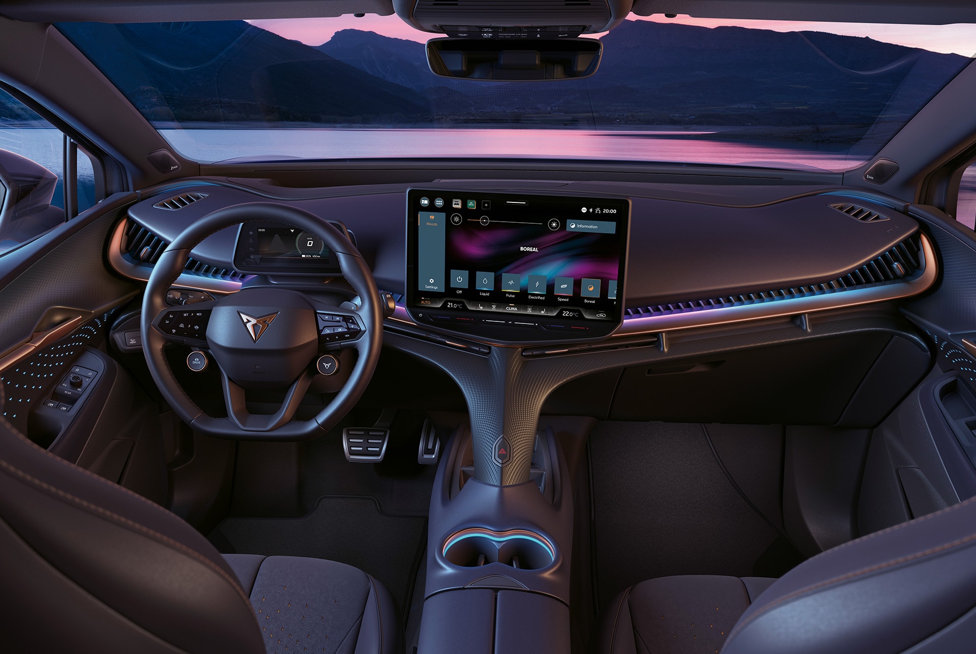 siège du conducteur, tableau de bord et système d’infotainment dans la cupra tavascan 2024