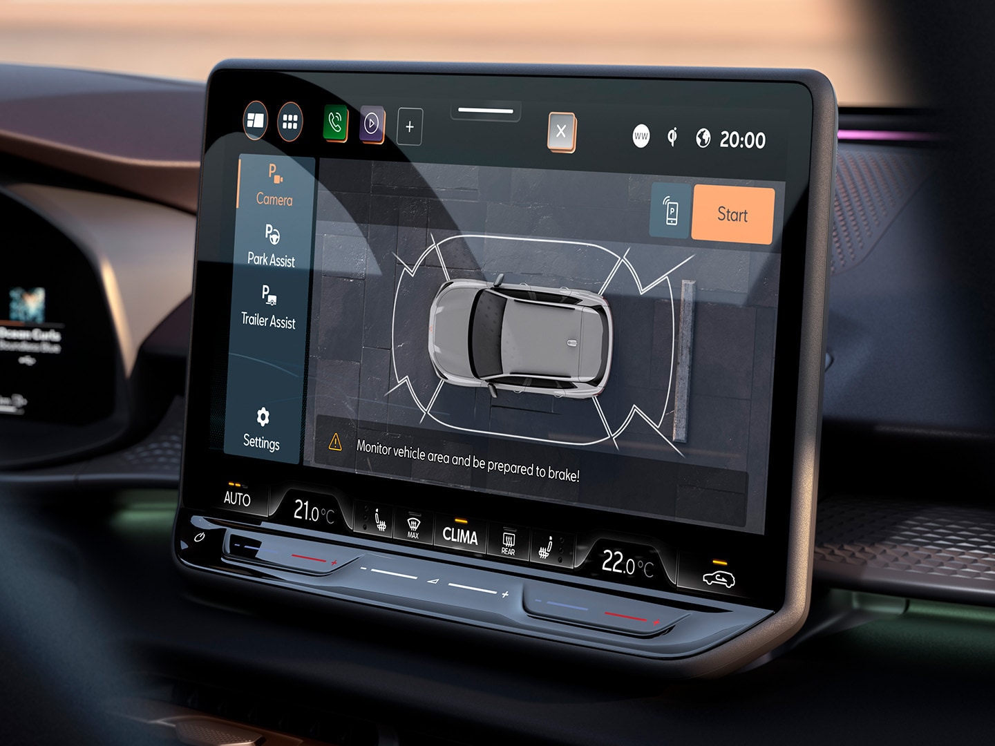 CUPRA Terramar  montrant la caméra panoramique et les fonctions Travel Assist et Intelligent Park Assist.