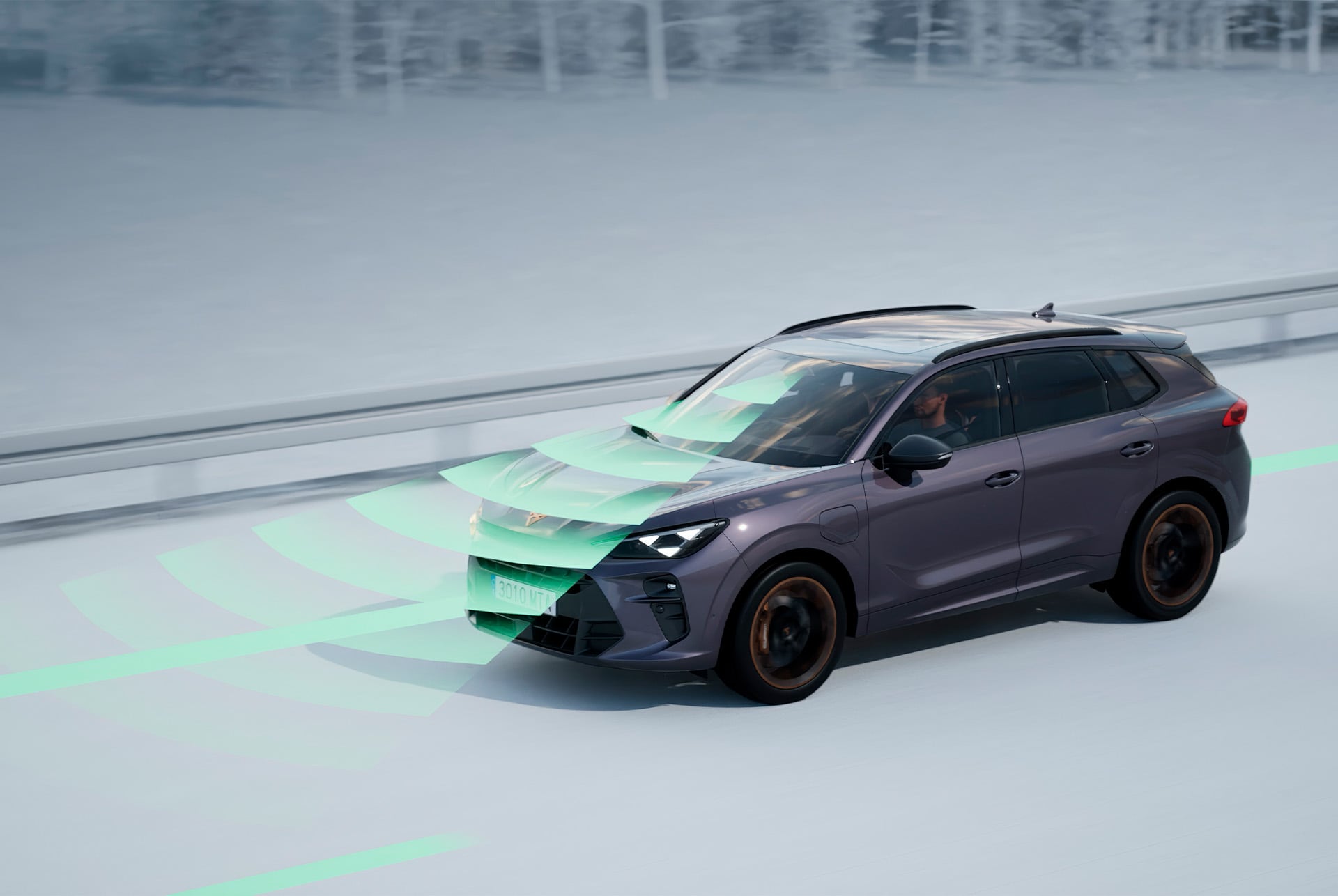 fonction d’assistance à la conduite du CUPRA Terramar, animation présentant les systèmes avancés d’aide à la conduite.