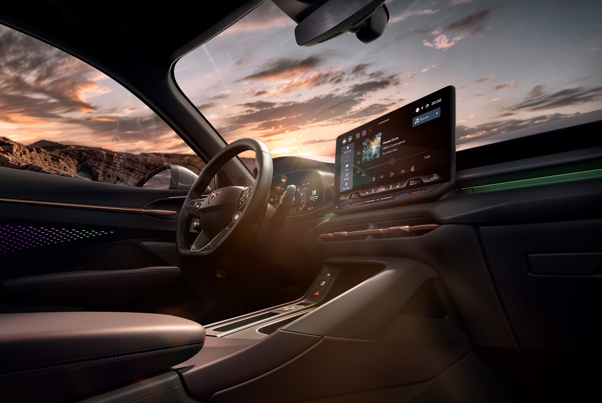  vue rapprochée du volant sport multifonction en cuir dans le cupra terramar avec chauffage intégré et fonctions tiptronic.