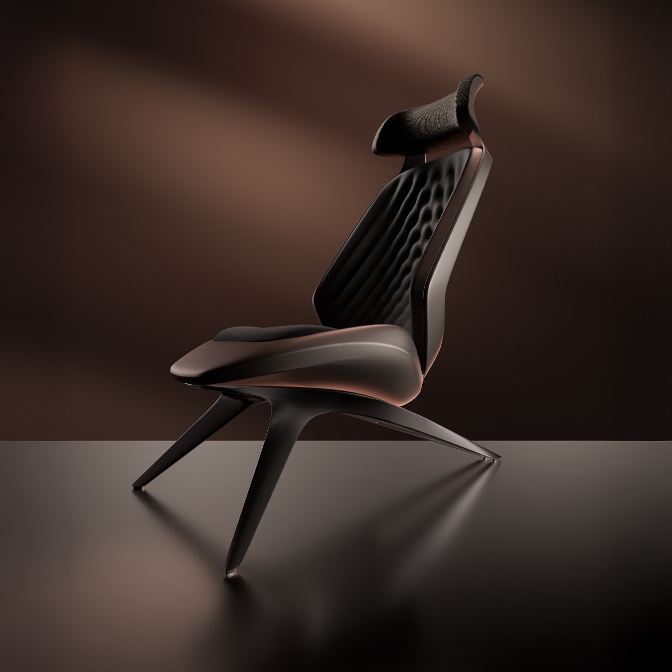 Une main tenant un crayon blanc dessine l’esquisse d’une chaise avec des lignes blanches sur du papier noir.