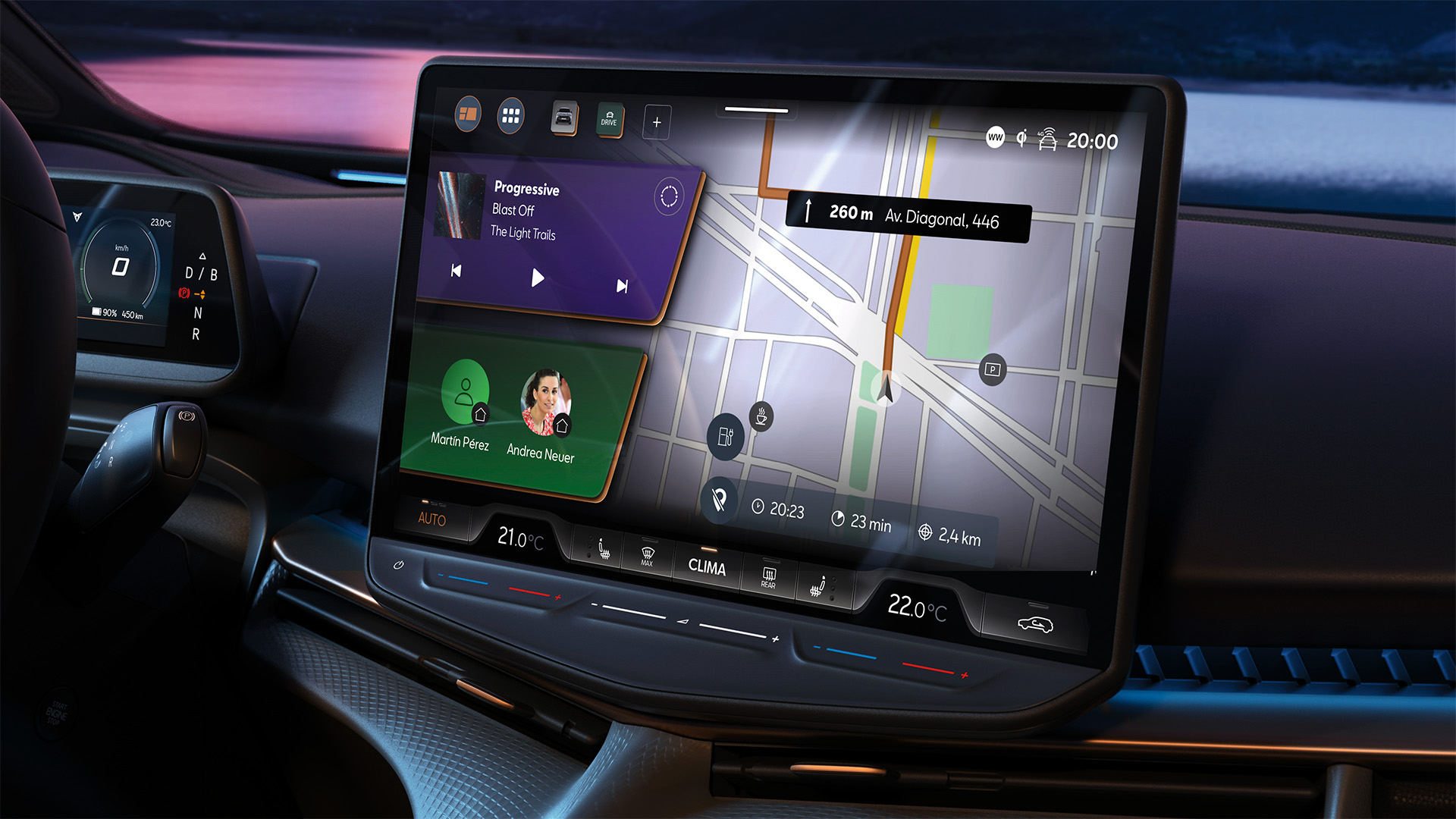 Système de navigation 15’’ CUPRA Tavascan SUV électrique sur console en Y